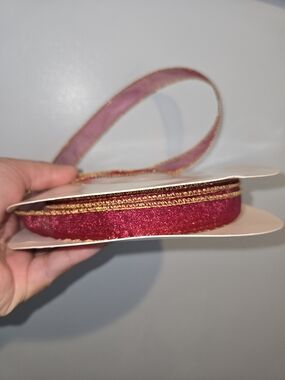 Velvet Ribbon Trim in Deep Pink with Gold Edge